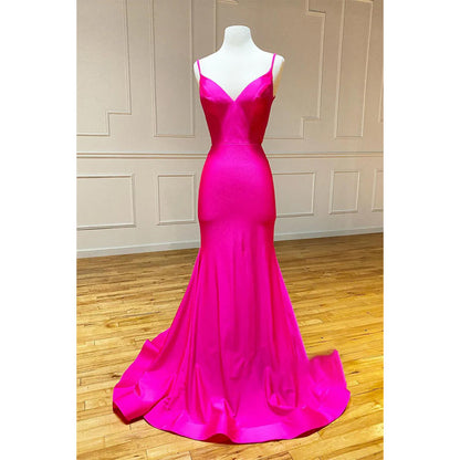 Plunging V-neck Simple Mermaid Prom Dress