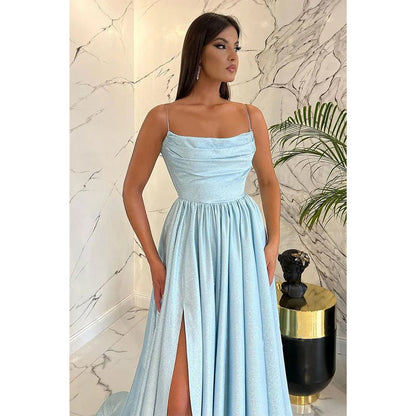 Spaghetti Straps High Split Long Prom Dress