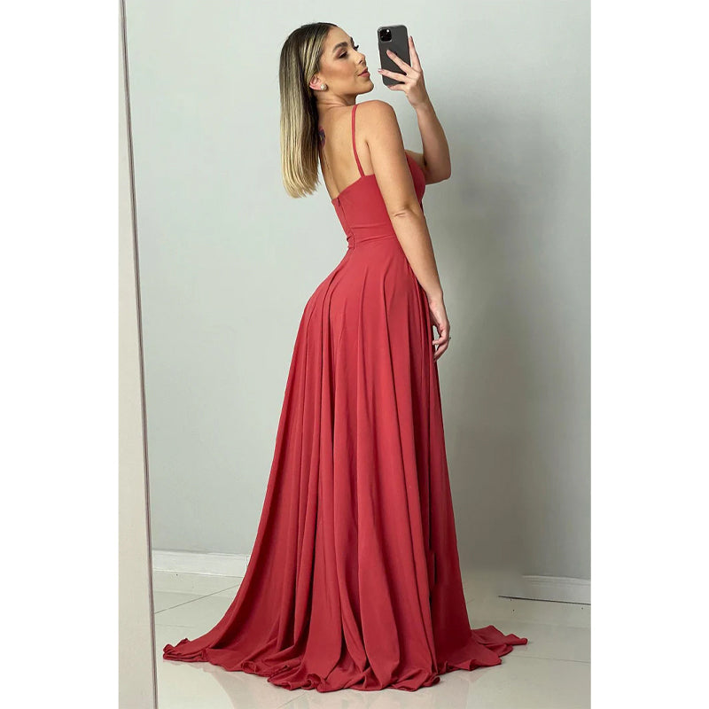 Spaghetti Straps Sweetheart Long Bridesmaid Dress Formal Gown