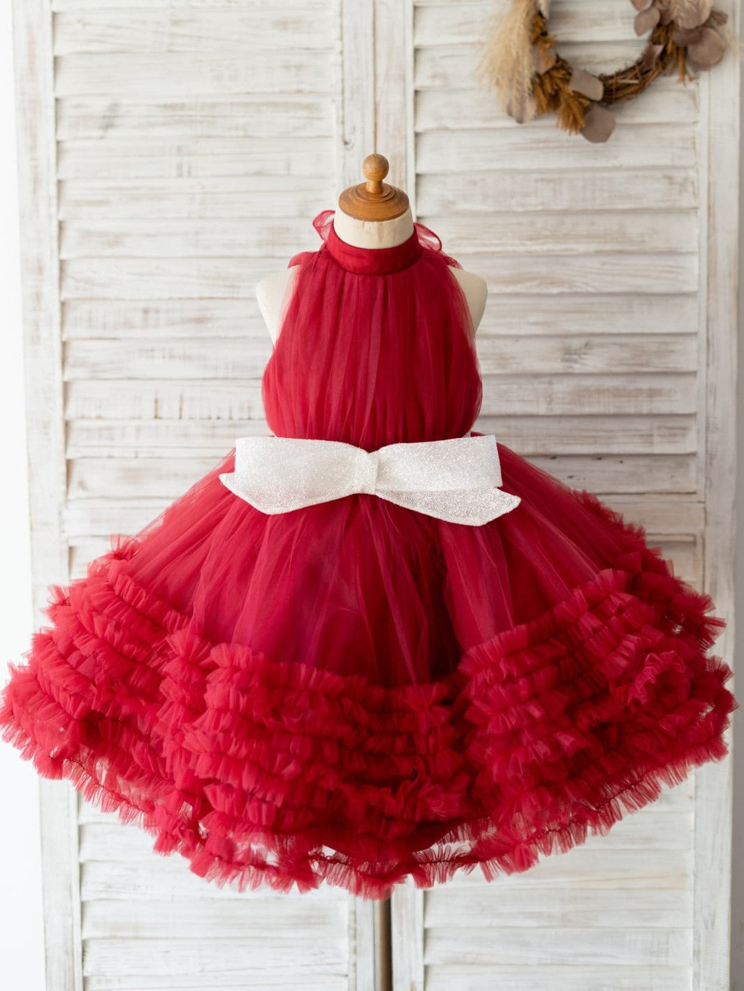 Tulle Knee-length Burgundy Dress (2003227640)