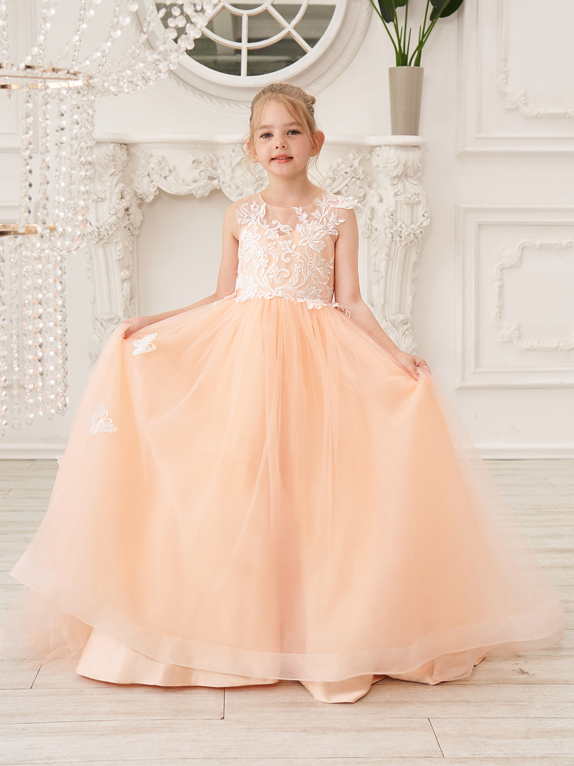 Elegant A-Line Princess Sleeveless Tulle Flower Girl Dress