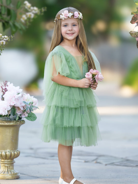 Enchanted Garden Fairy Elegant Tulle Green Flower Girl Dress