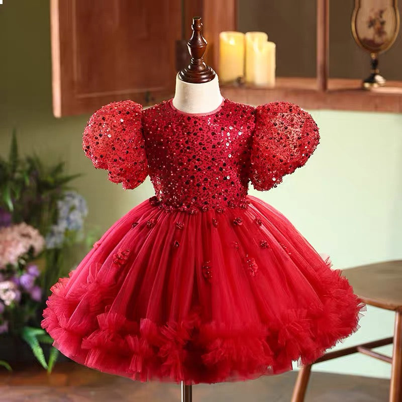 Sequins Knee-length 1st Birthday Party Baby Girl Dress