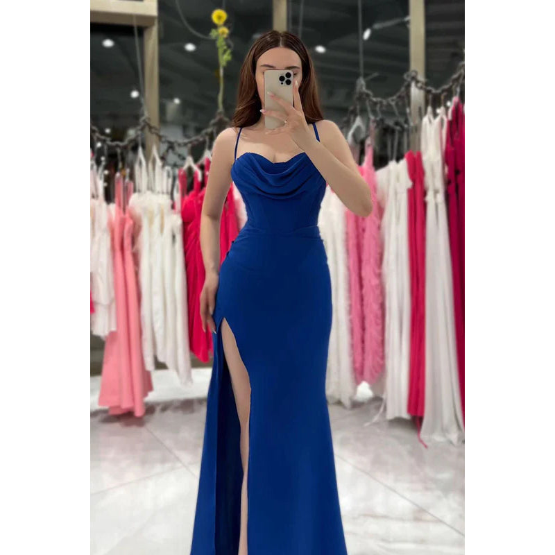 Sheath/Column Sweetheart Ruched Satin Long Prom Evening Dress