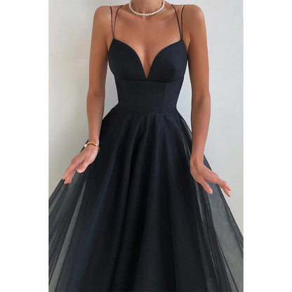 Spaghetti Straps V-neck Simple Formal Evening Dress