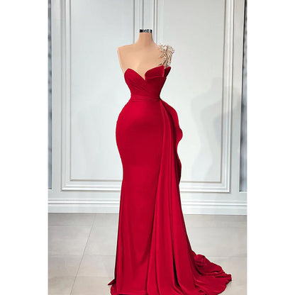 Elegant & Luxurious Red Rhinestones Sleeveless Ruched Formal Party Prom Dress