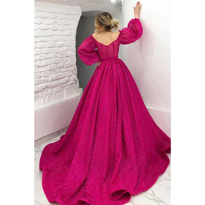 Unique Off The Shoulder Half Sleeves Sparkly Prom Ball Gown