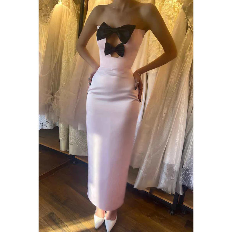 Sheath/column Strapless Bow Pink Long Formal Party Dress