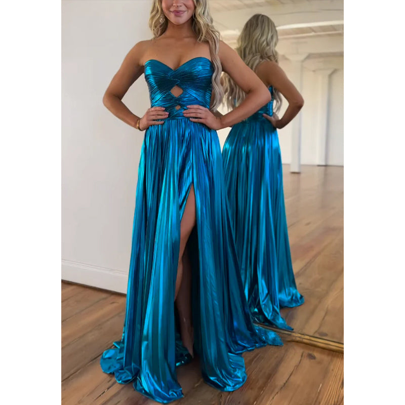 Ärmelloses A-Linien-Kleid mit Herzausschnitt und seitlichem Schlitz, Party-, Abschlussball- und Abendkleid 