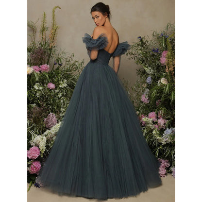 Ball Gown Sweetheart Long Sleeves Tulle Long Formal Evening Gown