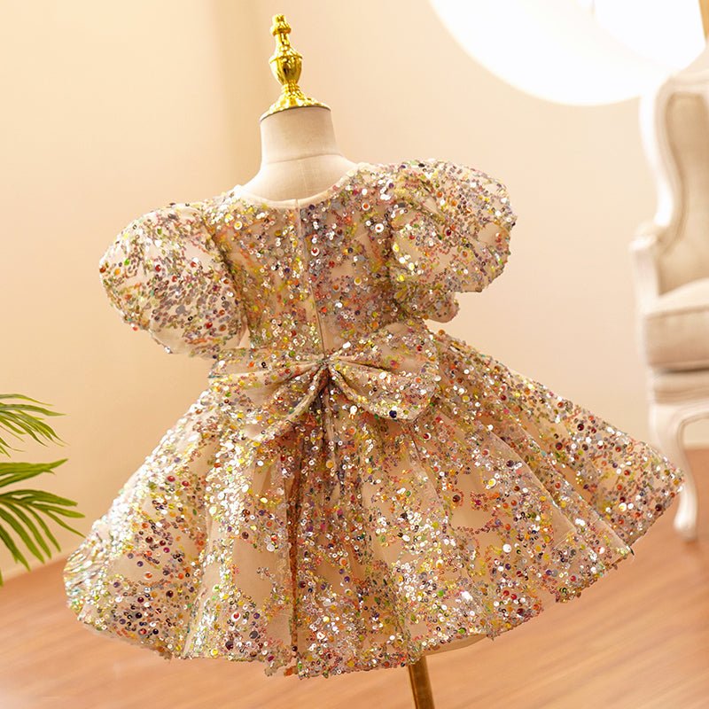 NumberSea - Champagne Gold Sequins Tulle Toddler Baby Birthday Party Dress