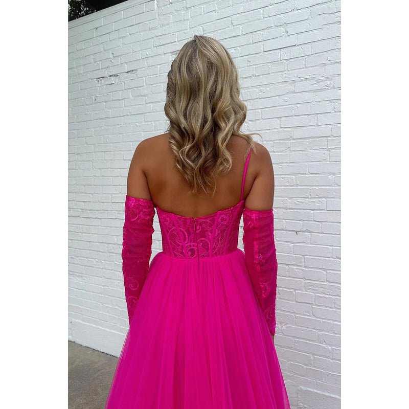 NumberSea - Charming One Shoulder Long A - Line Sleeveless Tulle Formal Prom Dress