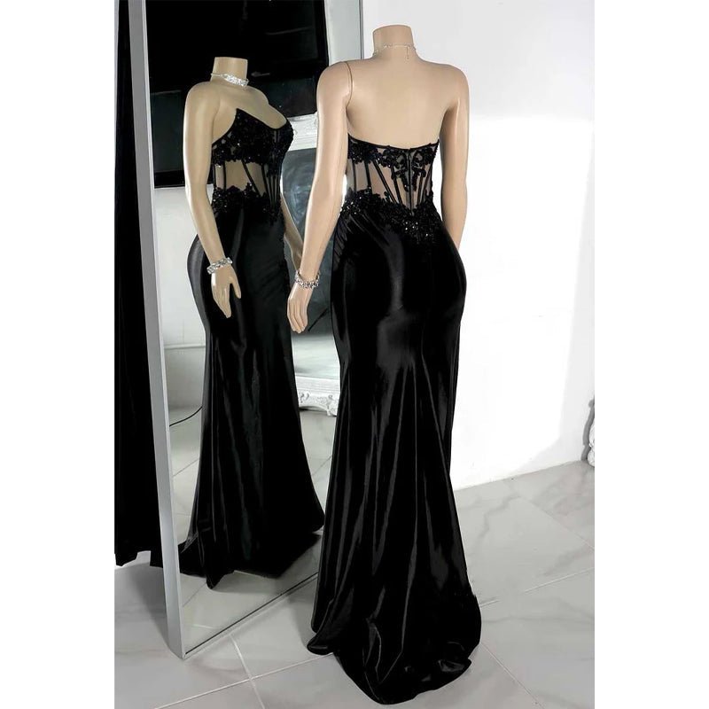 NumberSea - Chic Bateau Beaded Appliques Illusion with Side Slit Prom Evening Dress