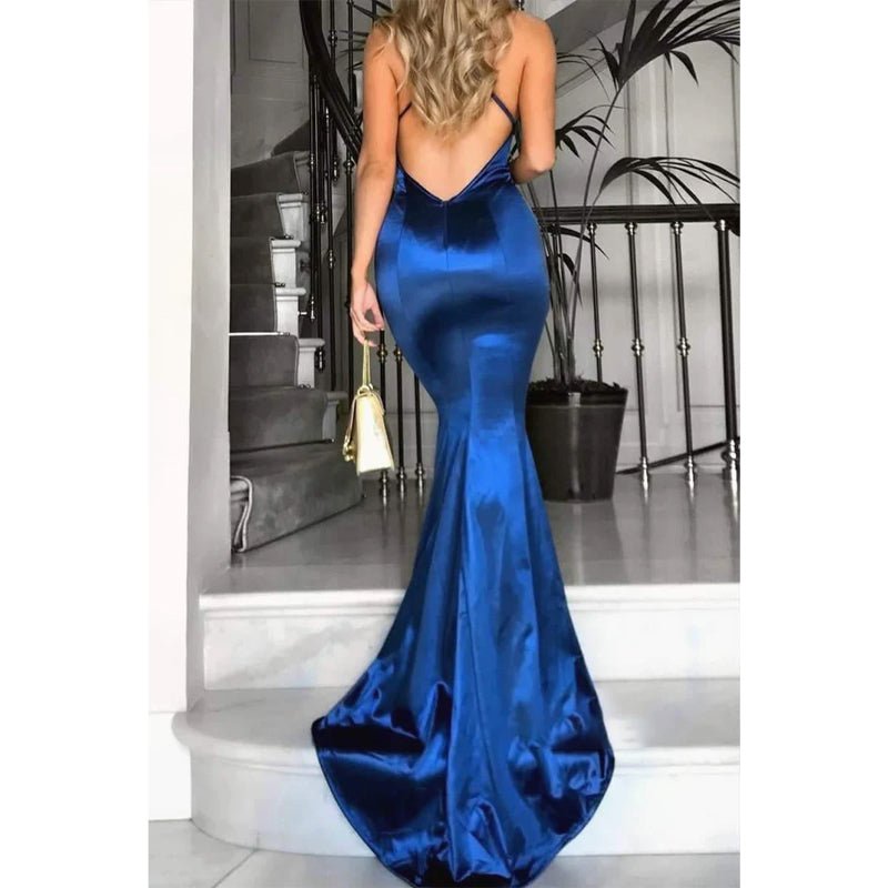 NumberSea - Chic Criss - cross Straps Royal Blue Mermaid Prom Dress