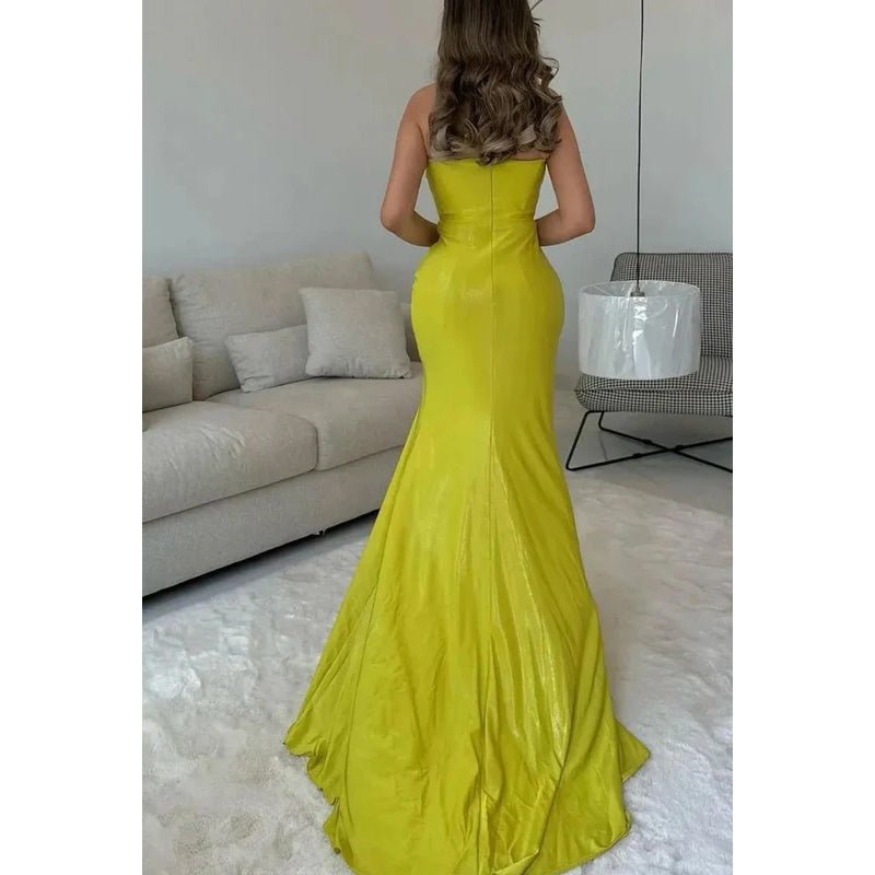 NumberSea - Chic & Elegant Off - Shoulder Sleeveless Ruched Slit Prom Dress