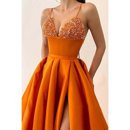 NumberSea - Chic & Modern A - line V - neck Beaded Straps Waist Long Prom Evening Dress