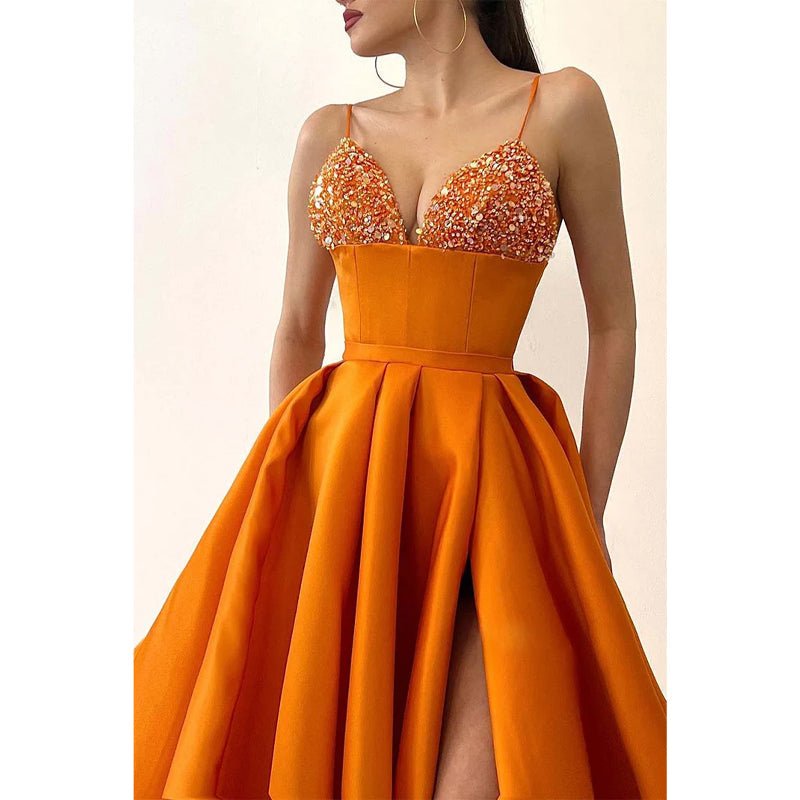 NumberSea - Chic & Modern A - line V - neck Beaded Straps Waist Long Prom Evening Dress