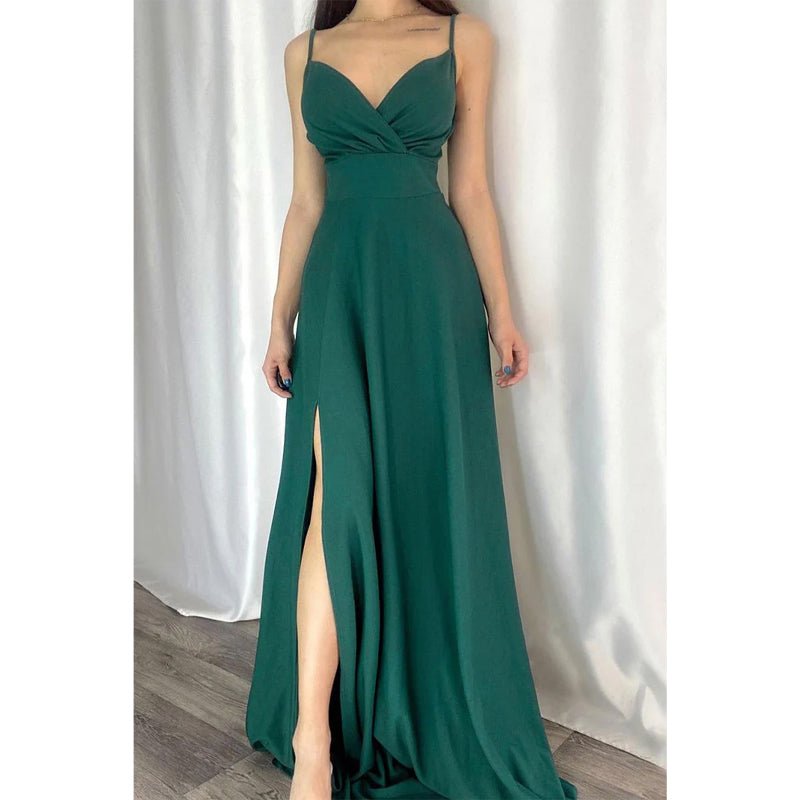 NumberSea - Chic & Modern A - line V - neck Spaghetti Straps Long Prom Formal Dress