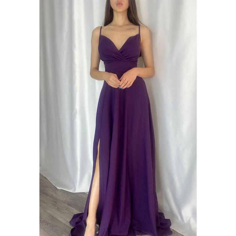 NumberSea - Chic & Modern A - line V - neck Spaghetti Straps Long Prom Formal Dress