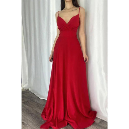 NumberSea - Chic & Modern A - line V - neck Spaghetti Straps Long Prom Formal Dress