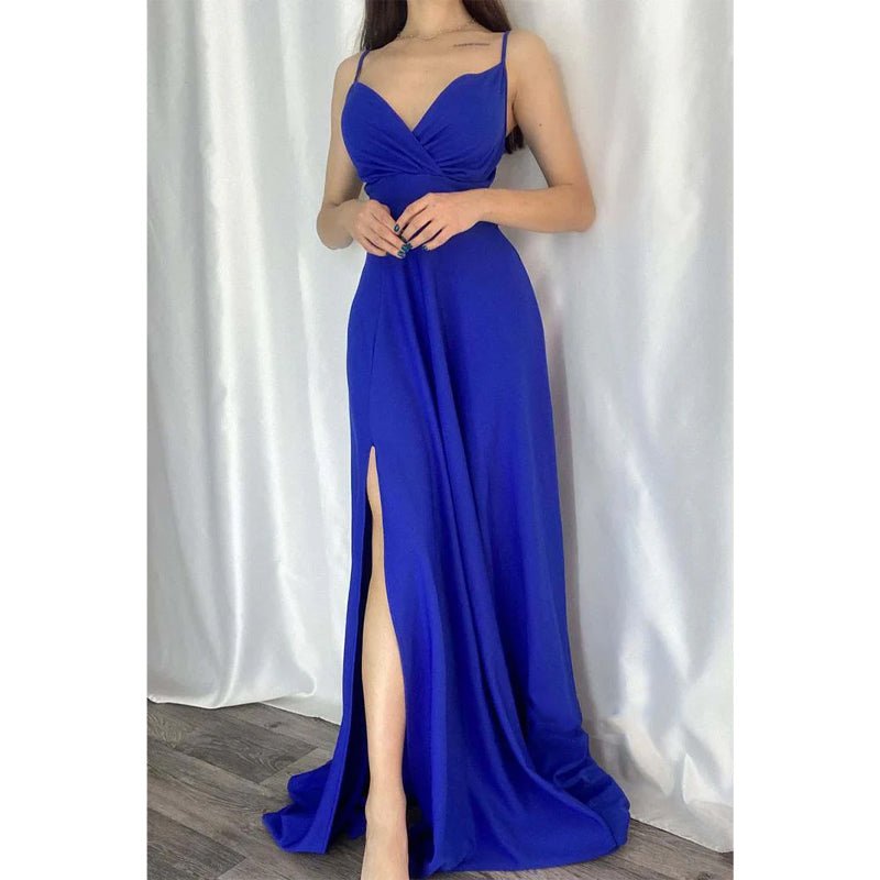 NumberSea - Chic & Modern A - line V - neck Spaghetti Straps Long Prom Formal Dress