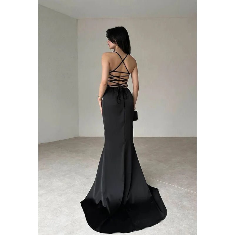 NumberSea - Chic & Modern Criss - Cross Straps Sleeveless Trumpet Evening Party Prom Dress