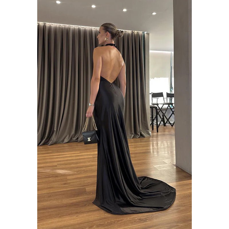 NumberSea - Chic & Modern High Neck Bacless Sleeveless Side Slit Formal Evening Party Prom Dress