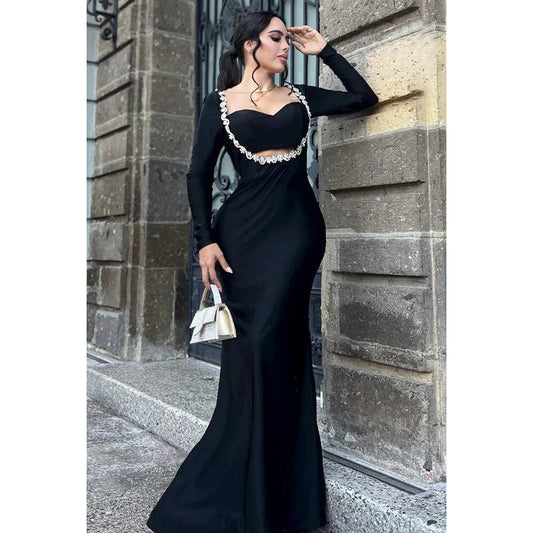 NumberSea - Chic & Modern Long Sleeves Sexy Sweetheat Mermaid Party Prom Dress With Rhinestones