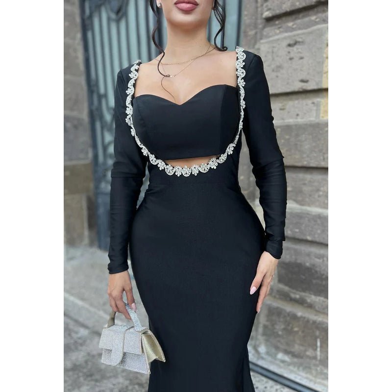 NumberSea - Chic & Modern Long Sleeves Sexy Sweetheat Mermaid Party Prom Dress With Rhinestones