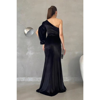 NumberSea - Chic & Modern One Shoulder Long Sleeves Evening Dress Prom Gown