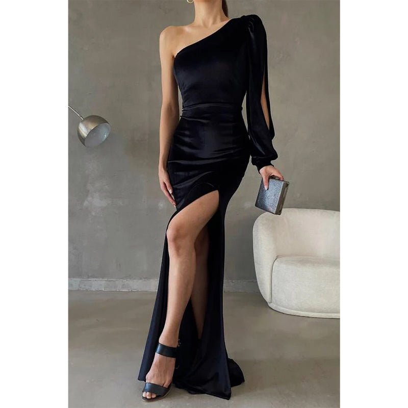 NumberSea - Chic & Modern One Shoulder Long Sleeves Evening Dress Prom Gown