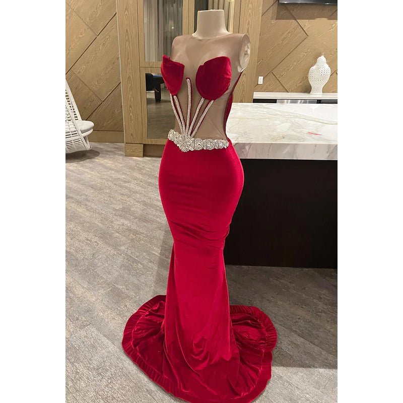 NumberSea - Chic & Modern Sexy Off - Shoudler Sleeveless Mermaid Evening Party Prom Dress With Rhinestones