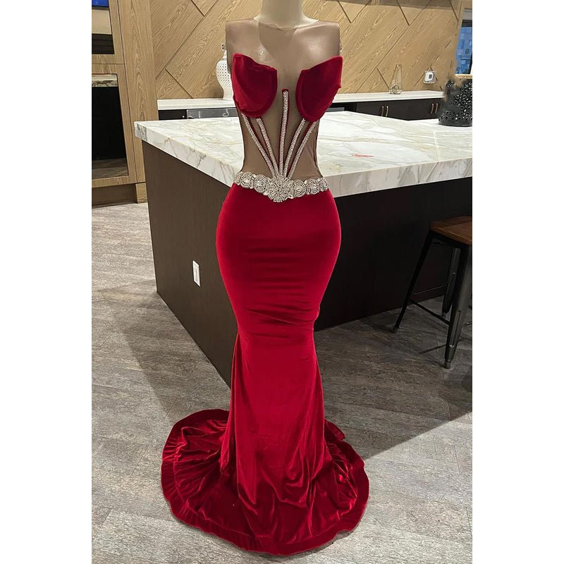 NumberSea - Chic & Modern Sexy Off - Shoudler Sleeveless Mermaid Evening Party Prom Dress With Rhinestones