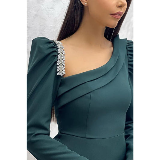 NumberSea - Chic & Modern Sheath Beaded Long Sleeves Long Prom Evening Dress