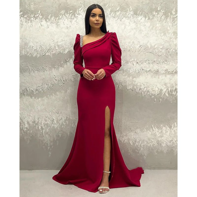 NumberSea - Chic & Modern Sheath Beaded Long Sleeves Long Prom Evening Dress