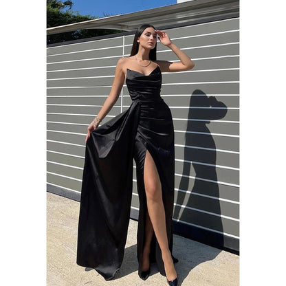 NumberSea - Chic & Modern Sheath/Column Ruched V - Neck Side Slit Sleeveless Prom Dress