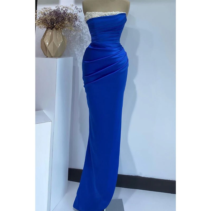 NumberSea - Chic & Modern Strapless Beaded Blue Long Prom Dress Evening Gown