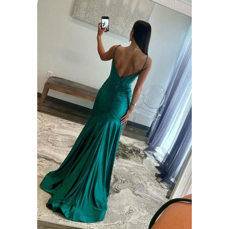 NumberSea - Chic & Morden Spaghetti Straps Scoop Side Slit Backless Trumpet Formal Prom Dress