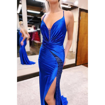 NumberSea - Chic & Morden V - neck Spaghetti Straps Evening Party Prom Dress With Slit