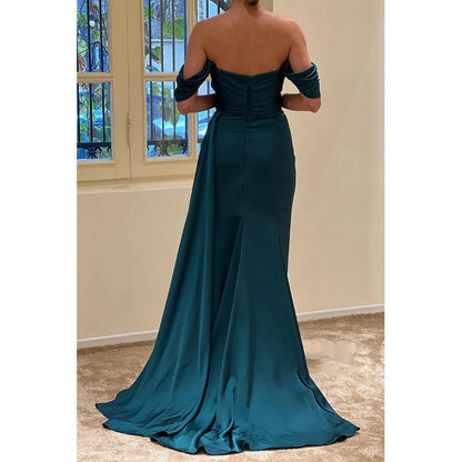 NumberSea - Chic Off - shoulder Beaded Pleats High Split Long Formal Evening Dress