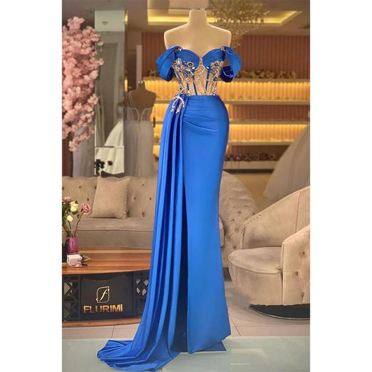 NumberSea - Chic Off The Shoulder Beadslong Formal Evening Dress with Slit