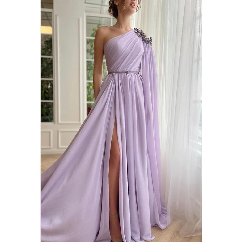 NumberSea - Chic One Shoulder Beads Boho Long Prom Formal Dress