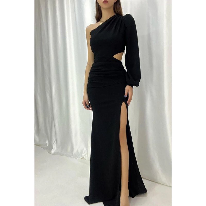 NumberSea - Chic Sheath/column One Shoulder Pleats Long Sleeves Formal Dress