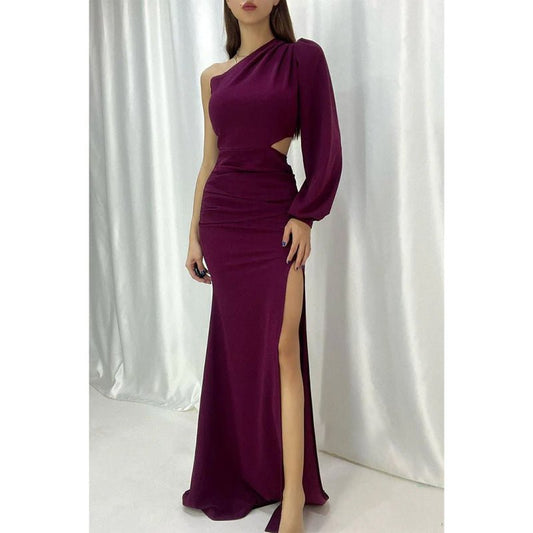 NumberSea - Chic Sheath/column One Shoulder Pleats Long Sleeves Formal Dress