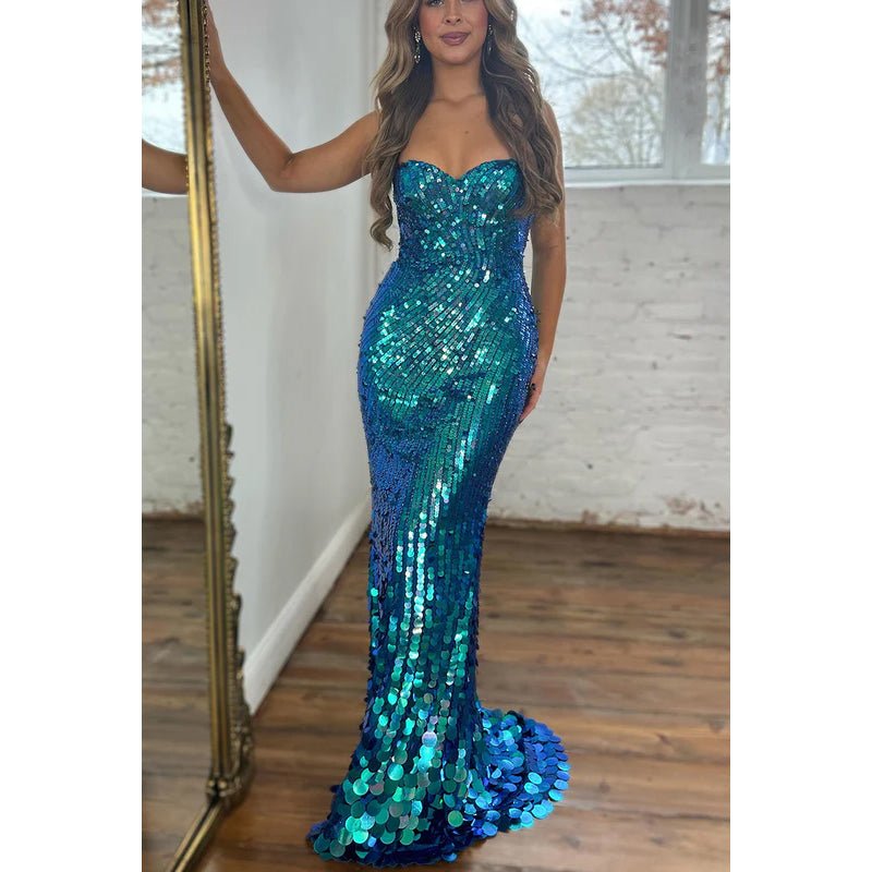 NumberSea - Chic & Sparkly Off - Shoulder Sleeveless Mermaid Evening Party Prom Dress