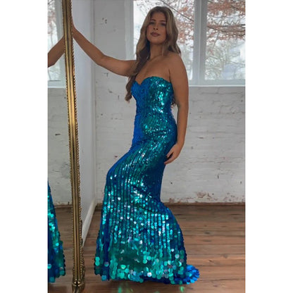 NumberSea - Chic & Sparkly Off - Shoulder Sleeveless Mermaid Evening Party Prom Dress