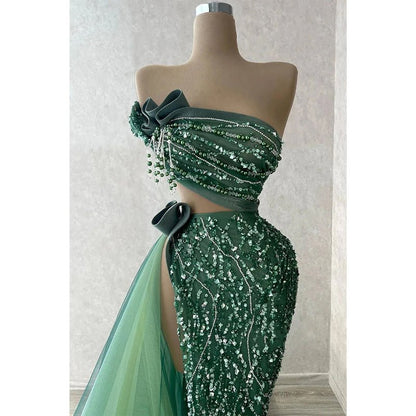 NumberSea - Chic Straples Sparkly Beaded Tulle Long Prom Dress Evening Gown