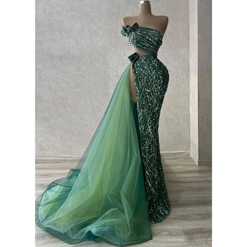 NumberSea - Chic Straples Sparkly Beaded Tulle Long Prom Dress Evening Gown