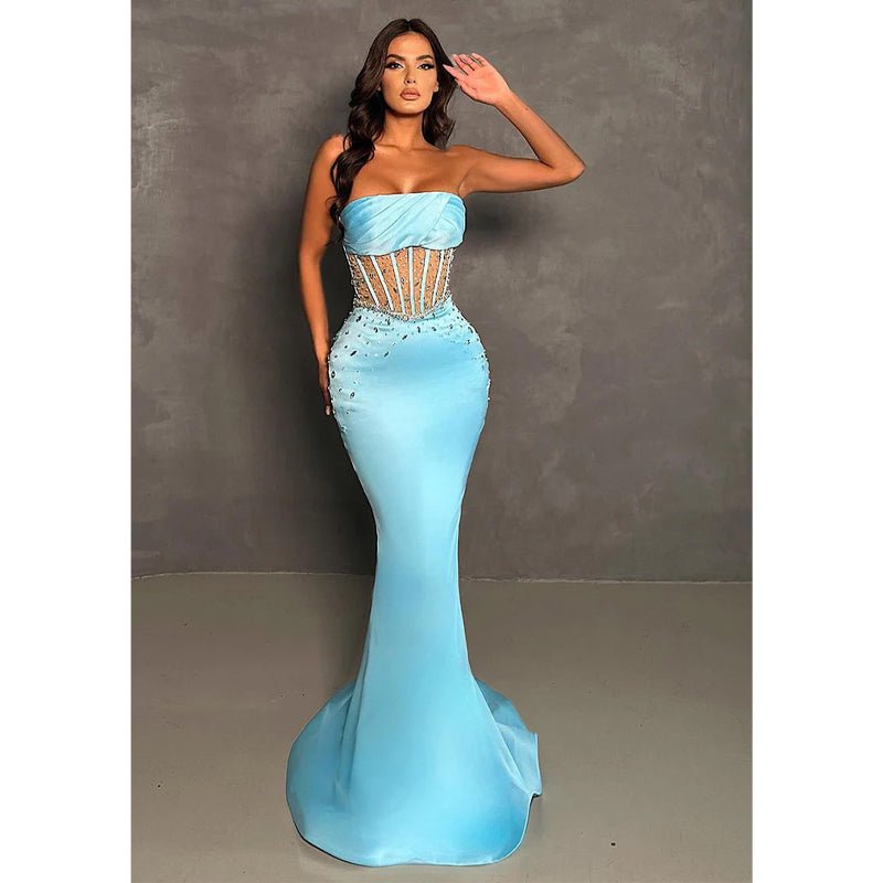 NumberSea - Chic Strapless Beads Mermaid Formal Evening Gowns