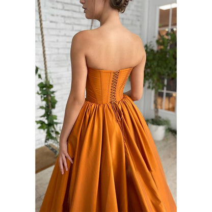 NumberSea - Chic Strapless Satin A - line Long Formal Evening Dress